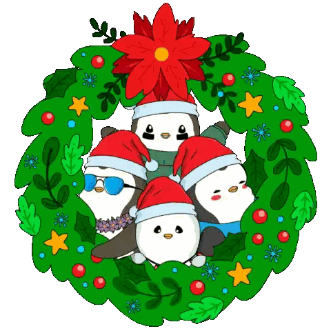 Penguins In Christmas Wreath Sticker