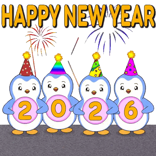 Penguins In Party Hats Holding 2026 Sticker
