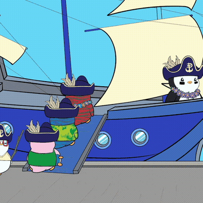 Penguins In Pirate Hats With Letter E GIF