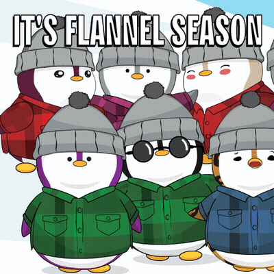 Penguins In Plaid Shirts And Hats Saying It's Flannel Season GIF