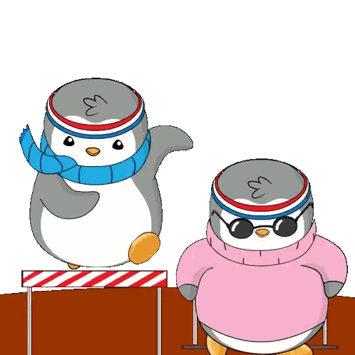 Penguins Jumping Hurdles In Sunglasses And Scarves Sticker