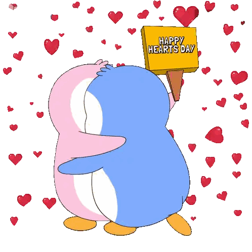 Penguins Kissing Holding Happy Hearts Sign Sticker