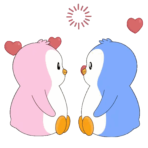 Penguins Kissing With Hearts On Heads Sticker