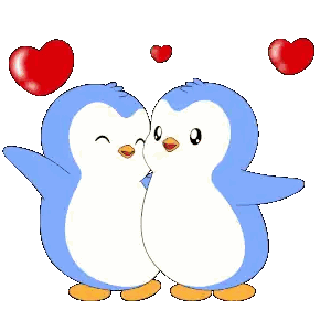 Penguins Kissing With Red Hearts Behind Sticker