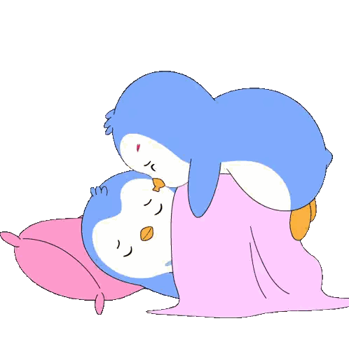 Penguins Lying On Bed With Hearts Sticker