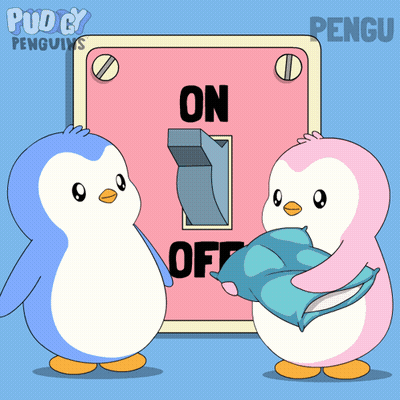 Penguins Next To On Off Switch GIF