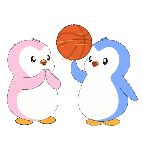 Penguins Playing Basketball With Heart Sticker