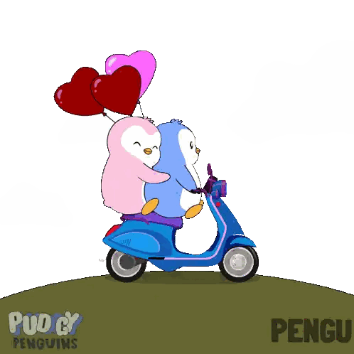 Penguins Riding Scooter With Balloons Sticker
