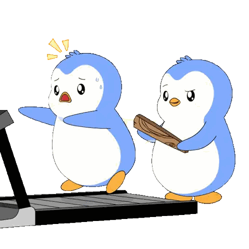 Penguins Running On Treadmill Sticker