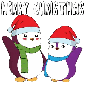 Penguins Santa Hats Merry Christmas Sticker