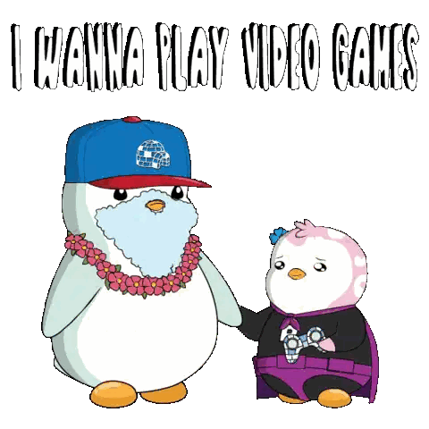 Penguins Saying I Wanna Play Video Games Sticker