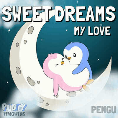 Penguins Sitting On Crescent Moon GIF