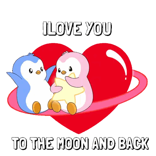 Penguins Sitting On Heart Saying I Love You To The Moon And Back Sticker