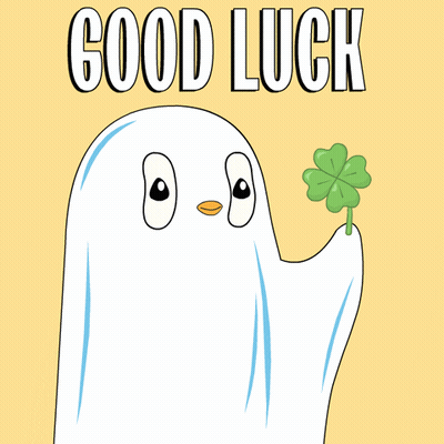 Penguins Standing With Good Luck Text GIF