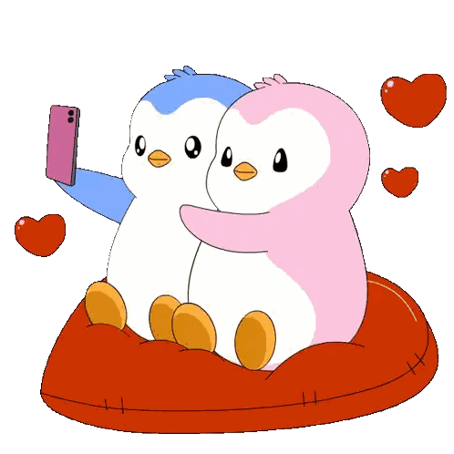 Penguins Taking Selfie On Red Pillow Sticker