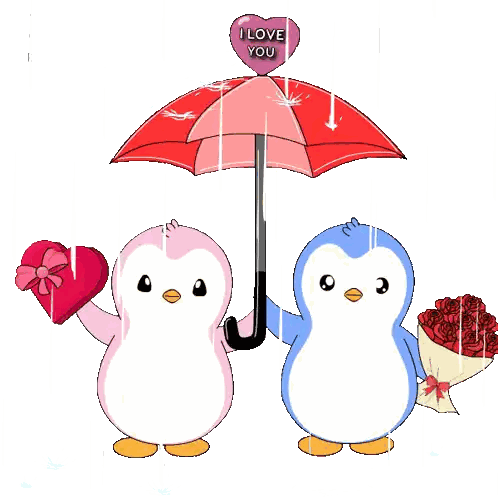 Penguins Under Umbrella Saying I Love You Sticker