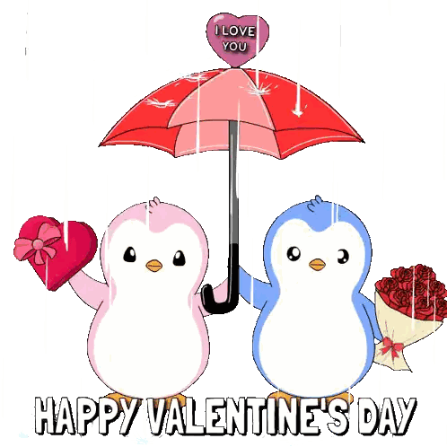 Penguins Under Umbrella With I Love You Heart Sticker