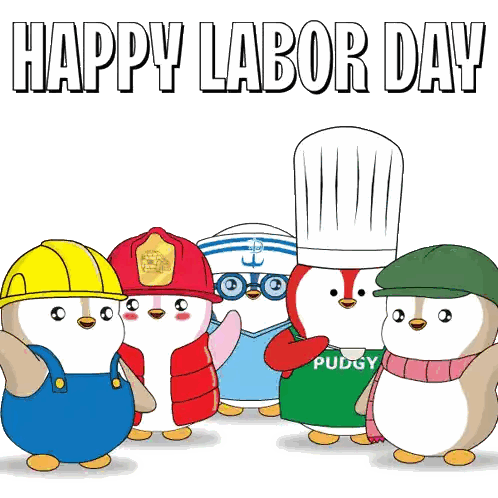 Penguins Wearing Hats And Overalls Happy Labor Day Sticker
