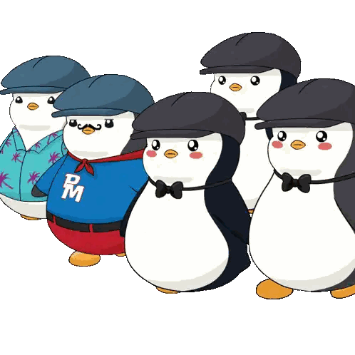 Penguins Wearing Hats And Shirts Sticker