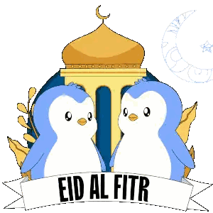 Penguins With Eid Al-Fitr Banner Sticker