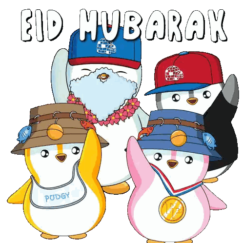 Penguins With Eid Mubarak Medals Sticker