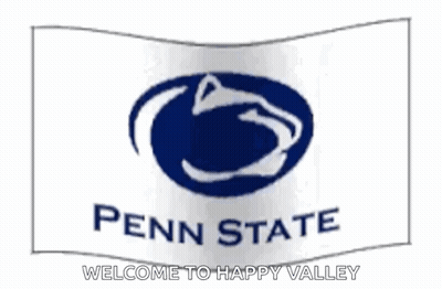 Penn State Flag Waving In Wind Saying Welcome To Happy Valley GIF