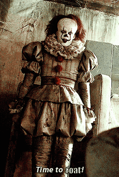 Pennywise The Clown Saying Time To Float In Dark Room GIF