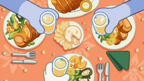 People At Table With Food And Wine Glasses GIF