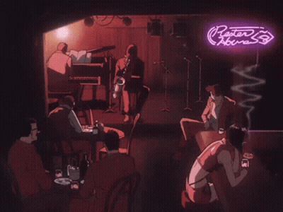 People At Tables With Neon Sign Rapter Hour GIF