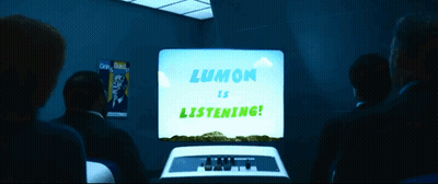 People Before Screen Saying Lumon Is Listening GIF