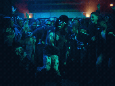 People Dancing In Dark Room With I LOVE NYC Shirt GIF