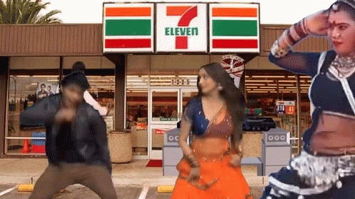 People Dancing In Front Of A 7 Eleven GIF