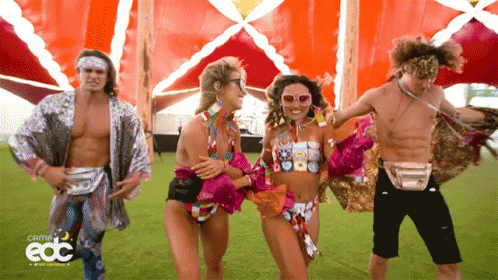 People Dancing In Front Of EDC Sign GIF