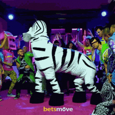 People Dancing In Front Of Zebra Mascot Saying Betsmove GIF