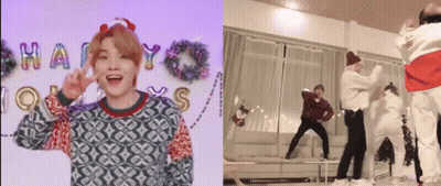 People Dancing In Living Room With Christmas Wreath GIF