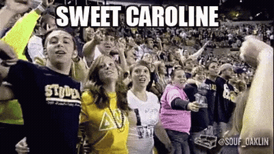 People Dancing In Stadium With Sweet Caroline Text GIF