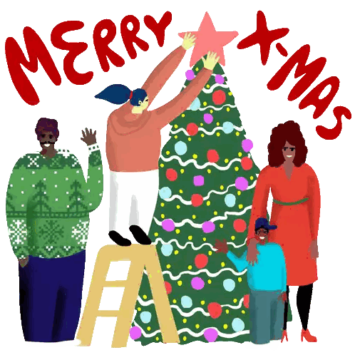People Decorating Christmas Tree Merry Xmas Sticker