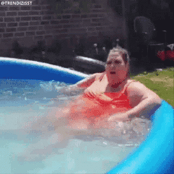 People Falling Chubby Lady Inflatable Pool Fail GIF