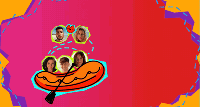 People Floating In Raft With Sausage GIF