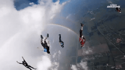 People Flying With Rainbow Saying Awesome GIF