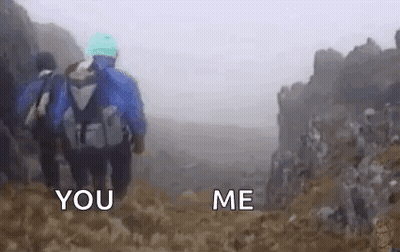People Hiking Mountain Talking GIF