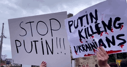 People Holding Cardboards Written With Stop Putin GIF