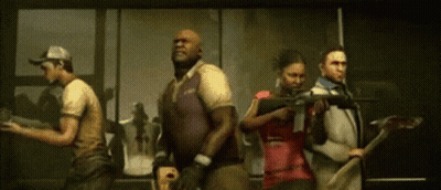 People Holding Guns And Axes In Dark Room GIF