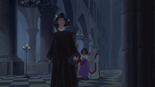 People In Dark Room With Man In Black Robe GIF