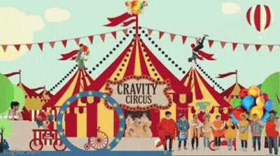 People In Front Of Cravity Circus Tent GIF
