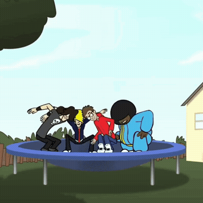 People Jumping On Trampoline Cartoon GIF