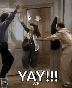 People Jumping With Hands In Air And Yay We GIF