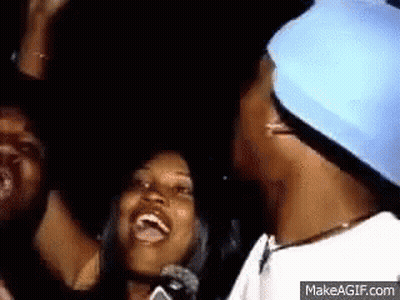 People Laughing Hands In Air Around Microphone GIF