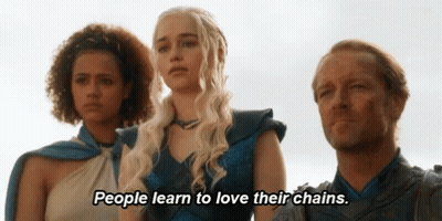 People Learn To Love Their Chains Written On A Screen GIF