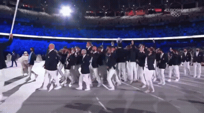 People Marching In Stadium With Eurosport GIF